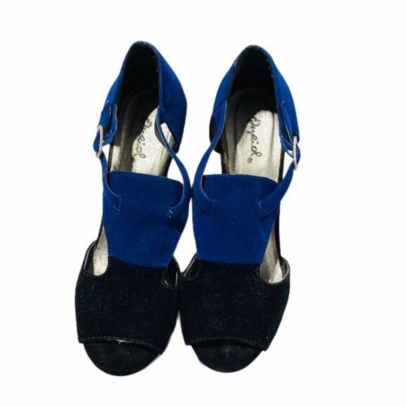 QUPID Velvet Colour Block Platform Wedge Sandals - Picture 2 of 4